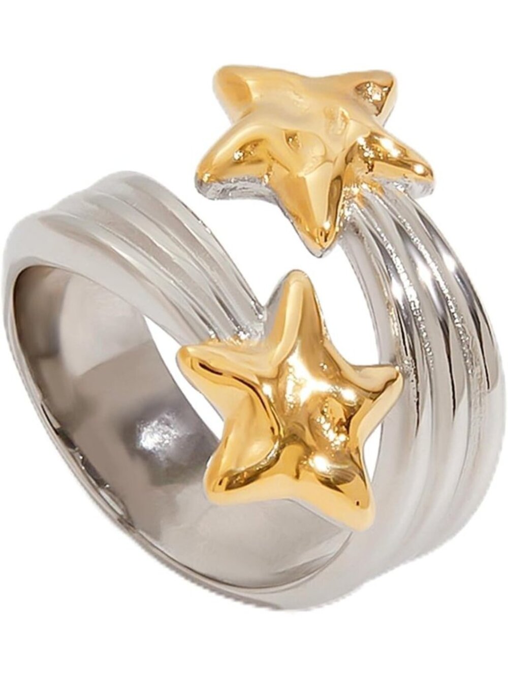 Chunky Two-Tone Stainless Steel Star Rings for Women - Stylish Statement Jewelry